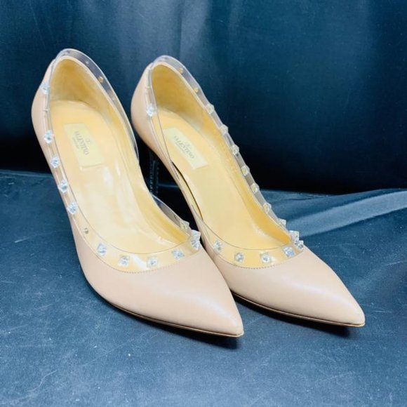 Valentino Shoes - Valentino Cream Studded Pointed-toe Pumps